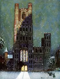East Gallery: Ely Cathedral in the snow by Ernest Uden