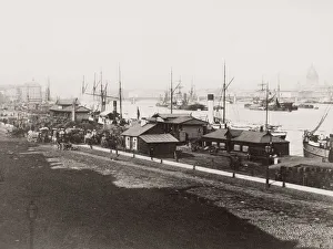 Transportation System Prints: Embankment, with ships, quay, St Petersburg, Russia