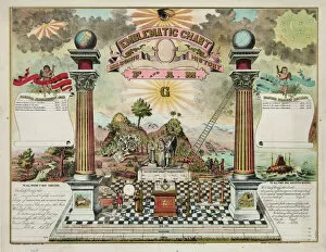 Images Dated 9th May 2012: Emblematic chart and Masonic history of Free and Accepted Ma