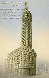 Skyscrapers Prints: Embossed postcard of the Singer Building, New York City, USA