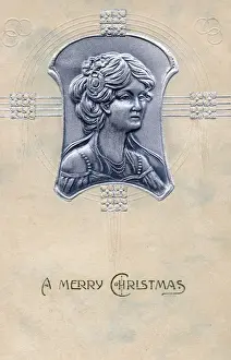 Styling Prints: Embossed silver portrait of a Woman - Christmas Postcard