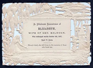 Embossed Victorian mourning card, Elizabeth Baldock