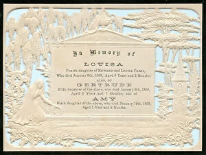 Gertrude Collection: Embossed Victorian mourning card, three daughters