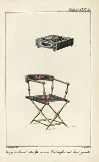 Furnishing Prints: Embroidered chair and foot cushion decorated with fur