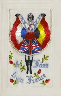 Corners Prints: Embroidered Postcard - Can Can Dancer - A Kiss from France