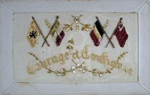 Embroidered silk on card - Allied flags