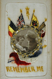 Images Dated 23rd July 2008: Embroidered silk on card - Flags of the Allies