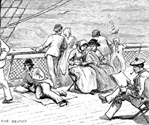 Lumpy Prints: Emigrants enjoying fine weather on the deck of their ship, 1