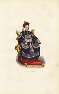19thcentury Prints: Emperor of China in embroidered robes seated on his throne