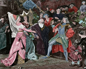 Images Dated 29th June 2014: Emperor Maximilian I (1459-1519) asking marys hand. Engravi
