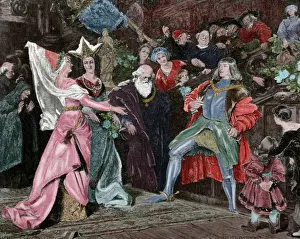 Maximilian Prints: Emperor Maximilian I (1459-1519) asking marys hand. Engravi