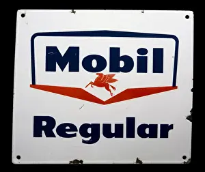 Lubrication Prints: Enamel sign advertising Mobil Regular