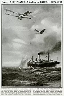 Enemy aeroplanes attack British steamer by G. H. Davis