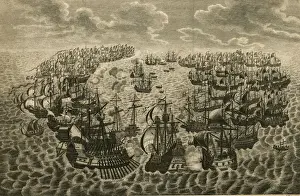 1588 Prints: Engagement of British Fleet and Spanish Armada
