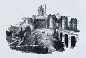 Engravings Gallery: ENGLAND (19 century). Corfe castle. 1844. Engraving