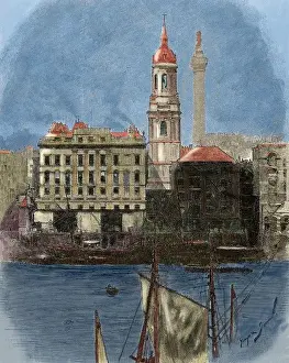 Breakwater Prints: England. London. Breakwater. Engraving Colored