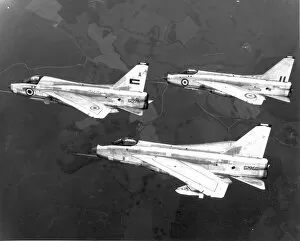 Camera Collection: Three English Electric Lightnings flying from Warton
