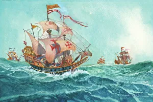 1588 Prints: The English Fleet 1588 Royal Navy Watercolour