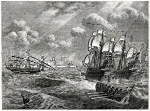 Cadiz Gallery: The English fleet before Cadiz, Spain, 30 June 1596, prior to an attack on the harbour
