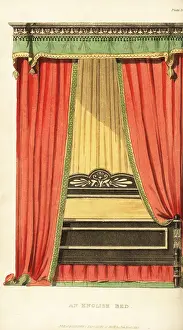 Prince Regent Prints: An English four-poster bed with drapes designed by George Bulloc