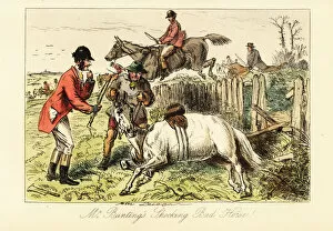 English gentleman with his fallen horse during a fox