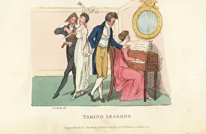 Engraved Prints: English gentleman at a music lesson, Regency era