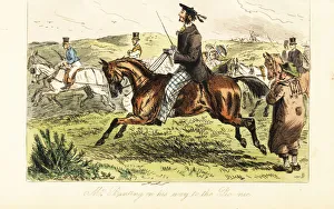 Images Dated 30th June 2020: English gentleman riding a horse on his way to a picnic