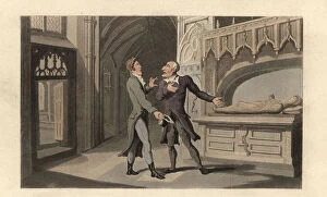 Ackermann Gallery: English gentleman at the tomb of Petrarchs muse, Laura