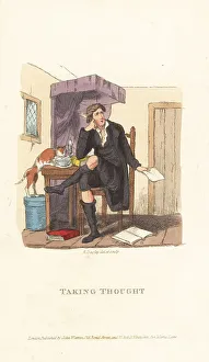 Richard Dagley Prints: English gentleman writing poetry in a garret, Regency era