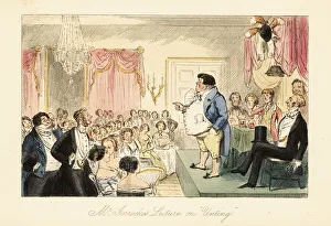 Grocer Gallery: English grocer giving a lecture on hunting in a large