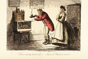 English huntsman in hunting pinks and boots examining