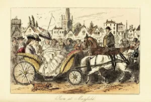 English lady driving a carriage through the busy streets
