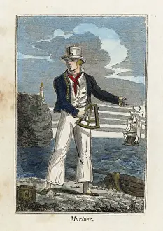 Apprentice Prints: English mariner with sextant on a beach in
