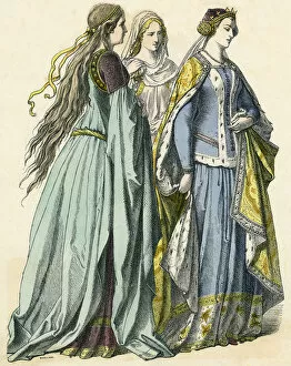 Headdresses Collection: English Noblewomen C14Th