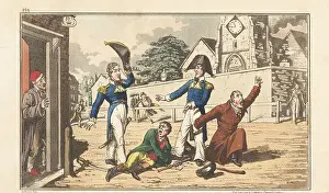 Bicorne Prints: English Regency naval officers brawling with debt collectors