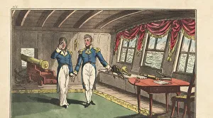 Console Prints: English Regency naval officers in the captain's cabin