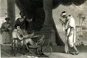 Englishman sitting smoking a hookah, India