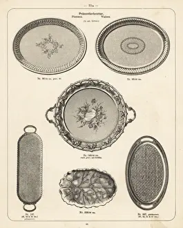 Engraved metal platters and waiters