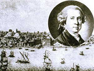 Engraving with the city of Lisbon and the portrait of John V Engraving with the city of Lisbon and the portrait of John V