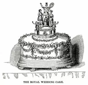 Engraving of Queen Victorias wedding or bride cake, for her marriage to Prince