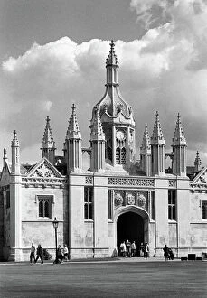 Dunn Collection: The front entrance clock tower of Kings College, Cambridge