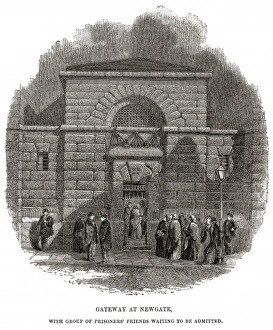 Admission Gallery: Entrance gate with waiting visitors, Newgate Prison