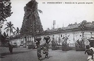 Carvings Prints: Entrance to Great Pagoda, Pondicherry, Puducherry, India