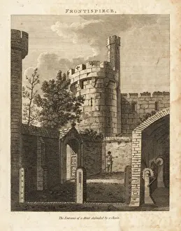 Respecting Prints: The entrance of a street defended by a chain