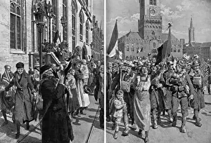Belgians Prints: Entry of Belgian troops into Bruges, 1918 by Matania