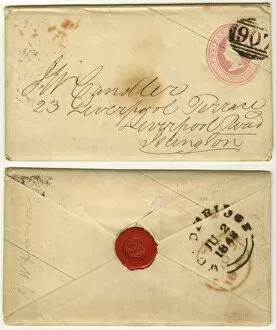 Addressed Collection: Envelope with sealing wax and one penny stamp, 1848