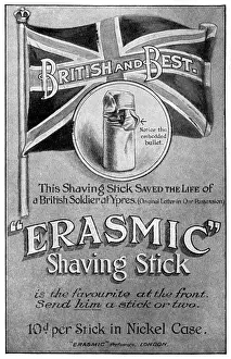 Toiletries Prints: Erasmic shaving stick advertisement, WW1