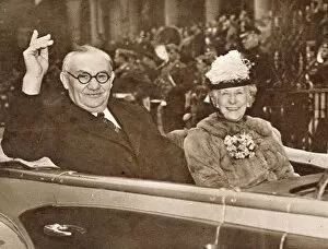 Images Dated 29th April 2020: Ernest Bevin, at the time Foreign Secretary, pictured with his wife on a visit to New