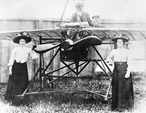 Aviator Prints: Ernest Maund Early Aviator / Pilot with His Twin Sisters?
