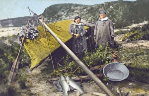 Alaskan Gallery: Eskimo couple with skin boat - Alaska, USA